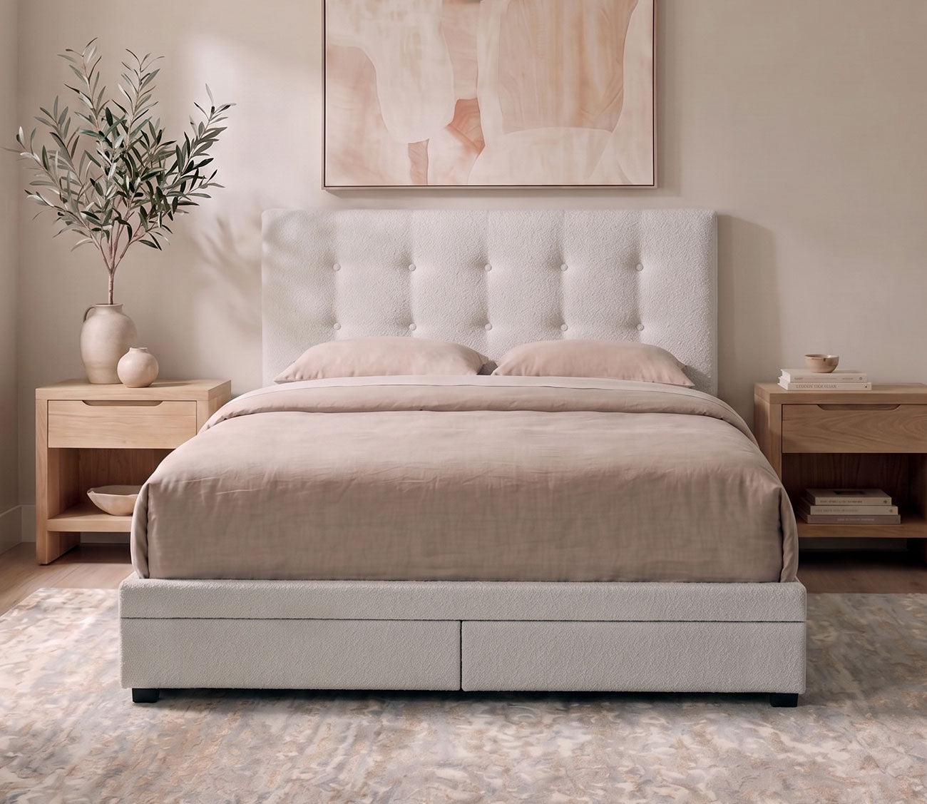 Kemper Button Tufted Storage Bed in bone color option - lifestyle