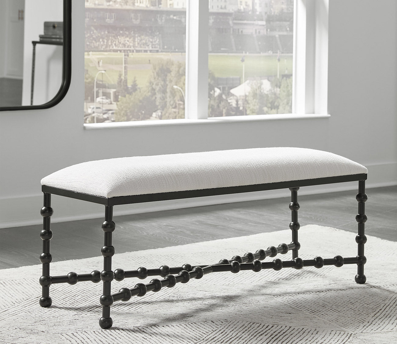 Iron Drops White Cushioned Bench by Uttermost