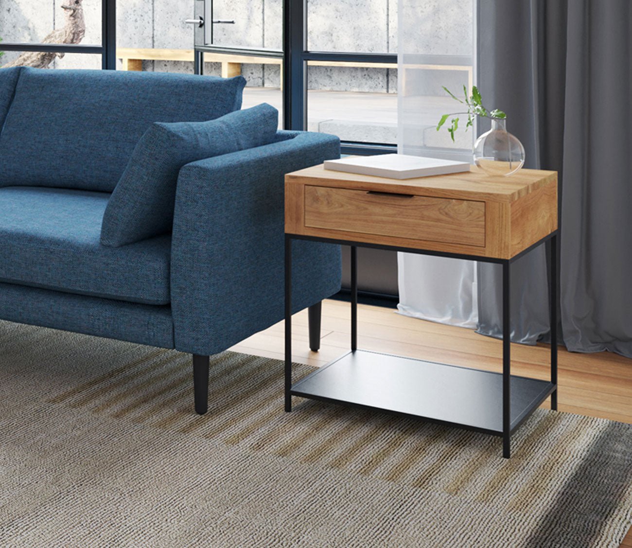 Joliet Solid Teak Wood 1-Drawer Side Table by Moe's Furniture