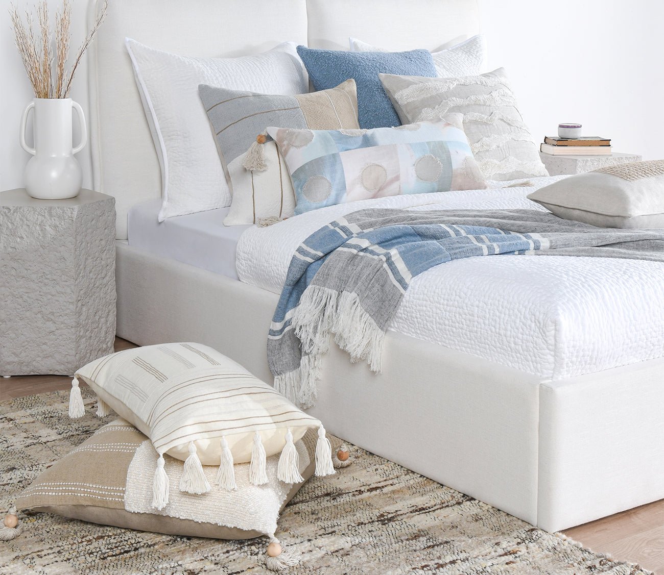 Lima Stripe Throw Blanket by Villa by Classic Home - in capri blue in room scene