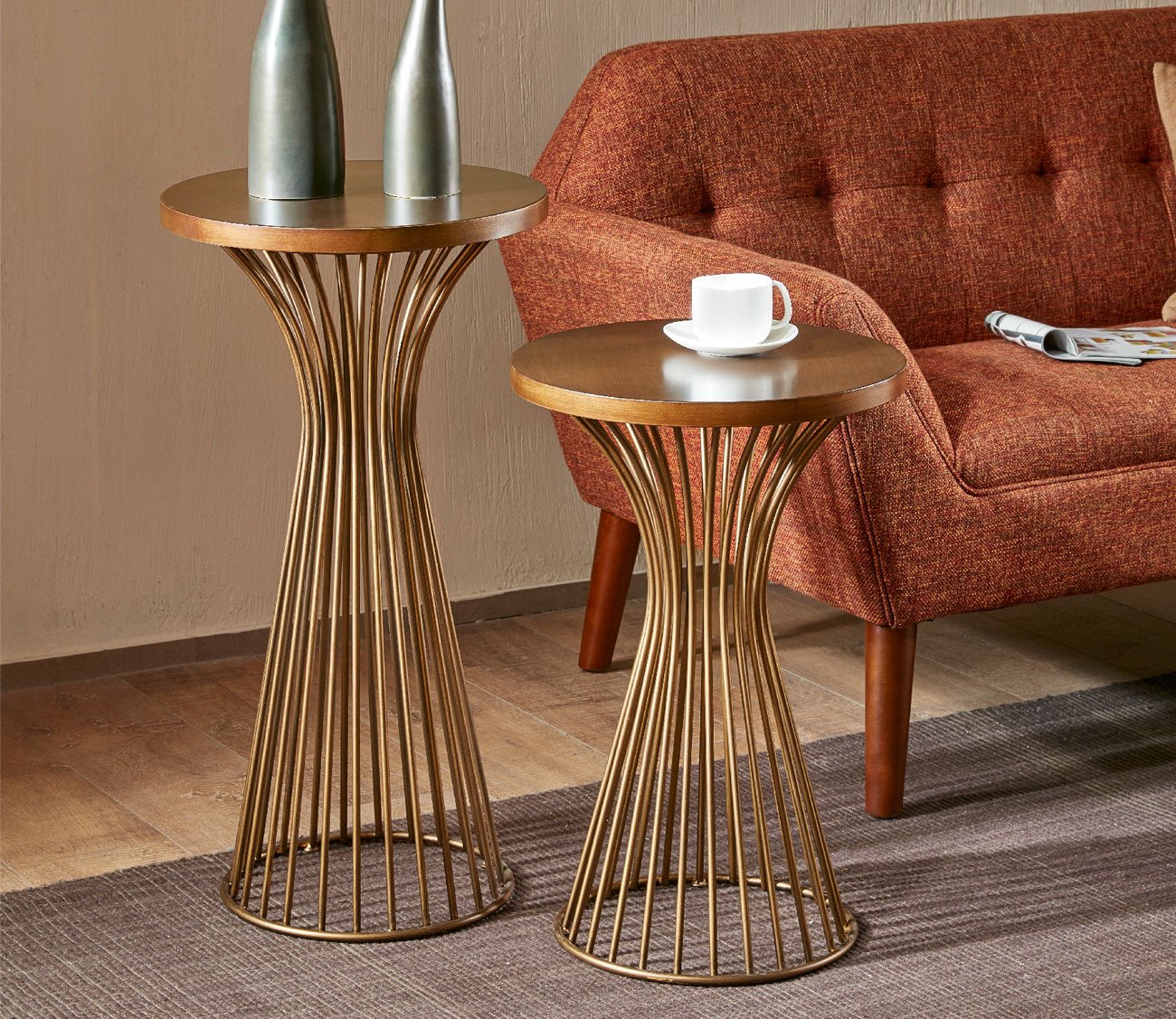 Mercer Bronze Metal Round Pedestal Accent Table by INK + IVY