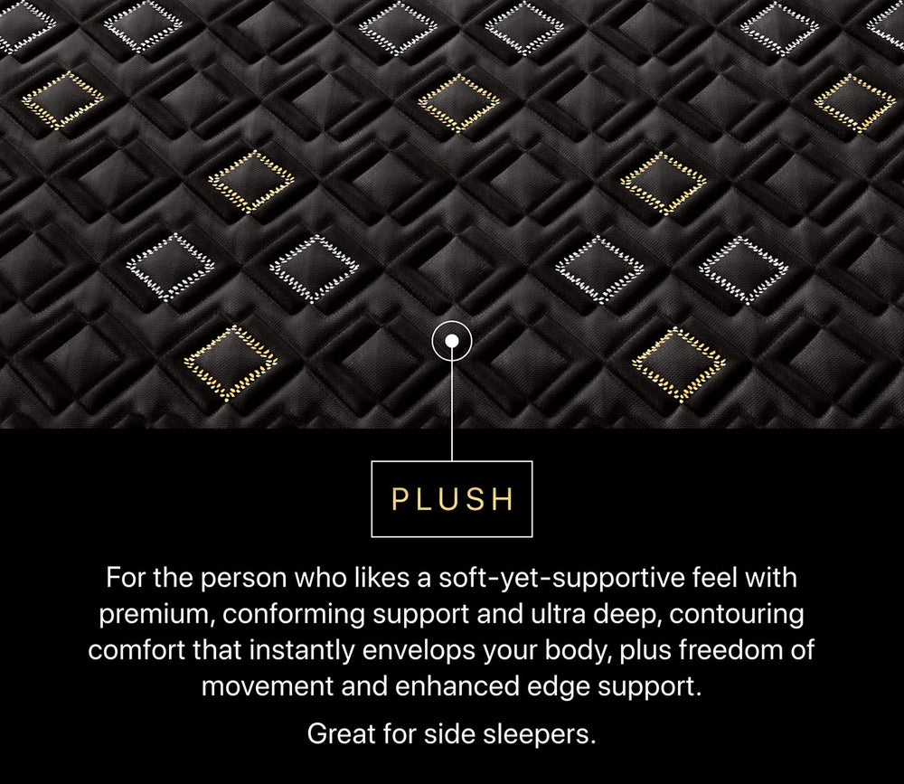 Beautyrest Black Hybrid Series 5 XCS Plush Mattress description of plush firmness and its benefits.