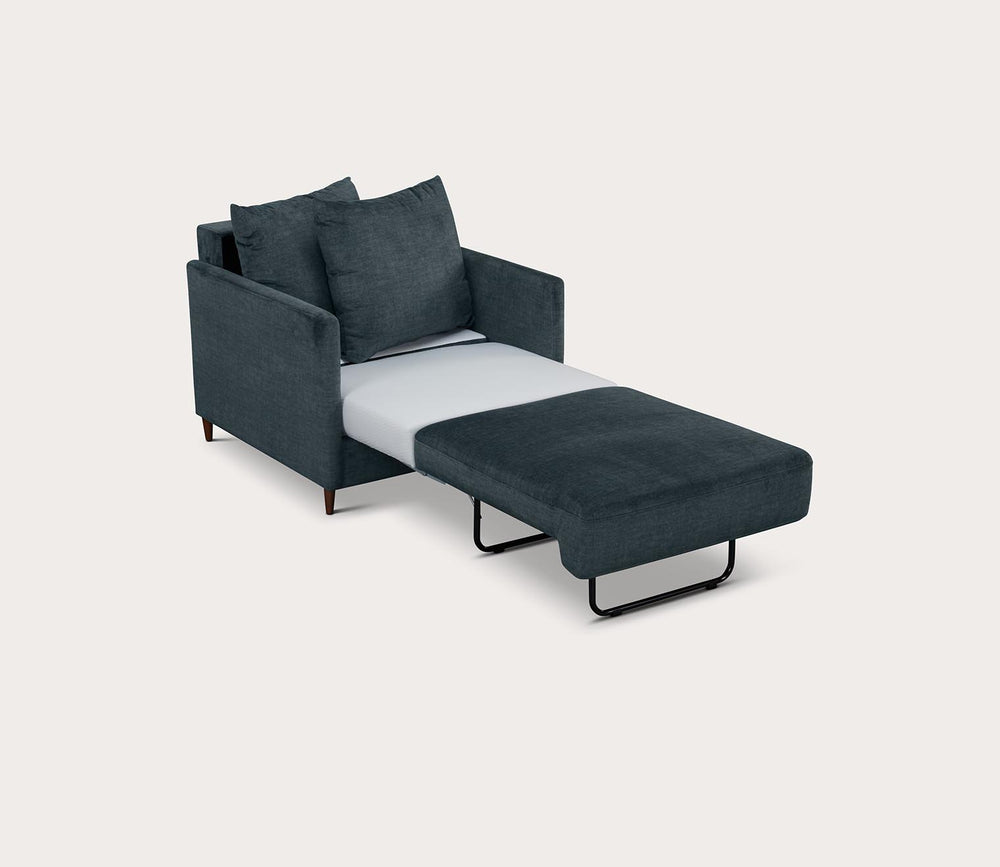 Emerald Gray sofa bed with white mattress on a light gray background