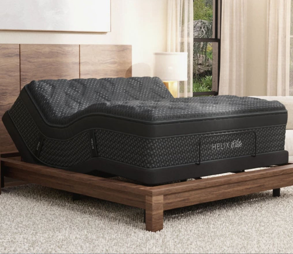 Helix Sunset Elite Mattress in a bedroom setting on an adjustable base