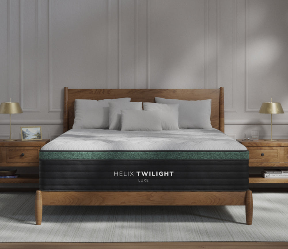 Helix Twilight Luxe GlacioTex Cover Mattress in a bedroom setting