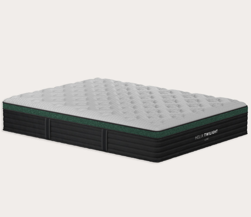 Angled Silo shot of Helix Twilight Luxe GlacioTex Cover Mattress on a white background