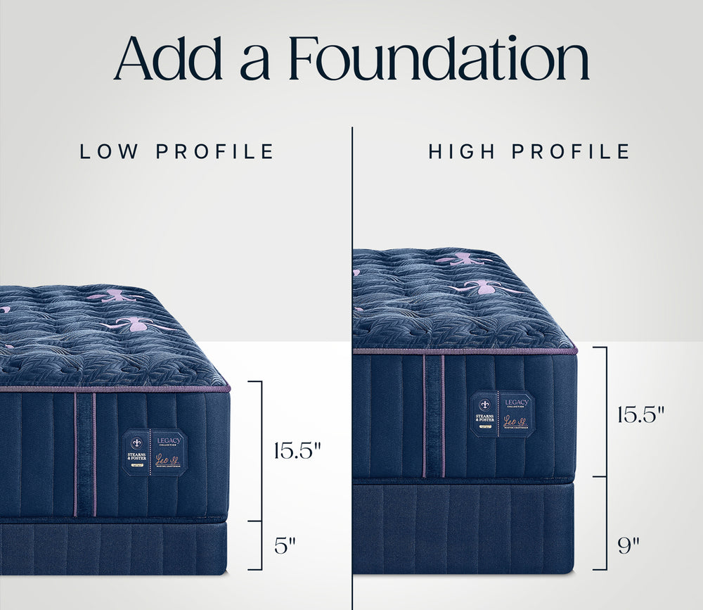 Compatible low- and high-profile foundations for Stearns & Foster Legacy Firm II Mattress