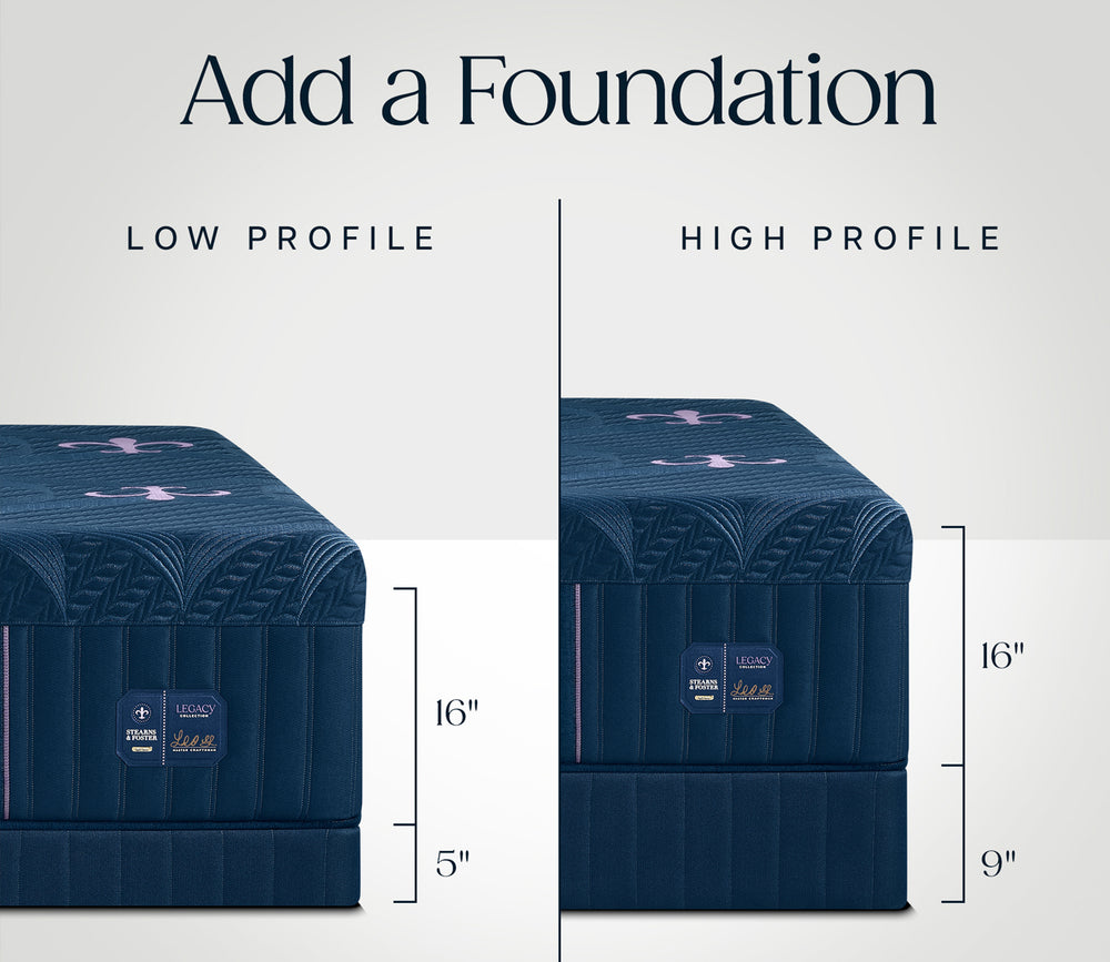 Compatible low- and high-profile foundations for Stearns & Foster Legacy Medium Hybrid II Mattress 