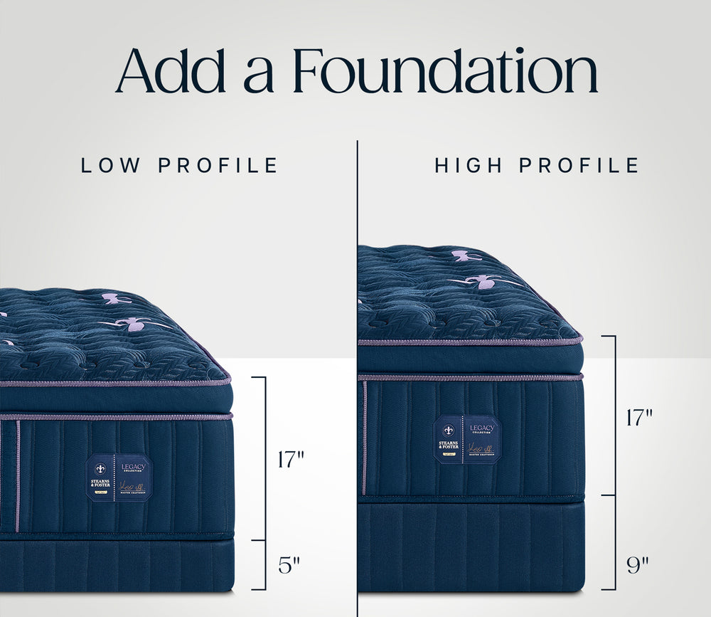 Compatible low- and high-profile foundations for Stearns & Foster Legacy Medium Pillow Top II Mattress