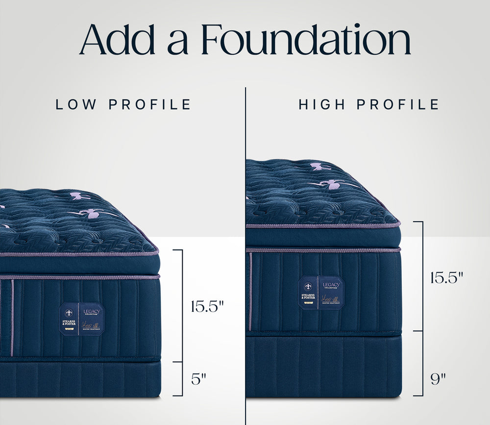 High- and low-profile compatible foundations for Stearns & Foster Legacy Soft Pillow Top II Mattress