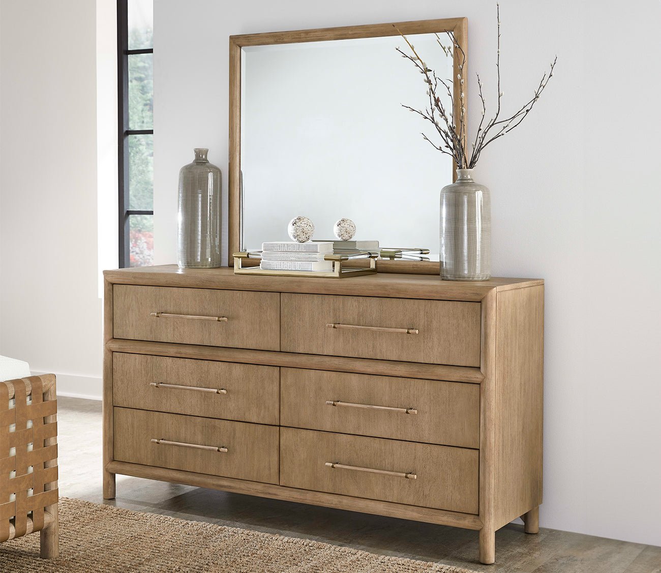 Dorsey Solid Wood and Glass Mirror in Granola Dorsey Solid Wood and Glass Mirror in Granola