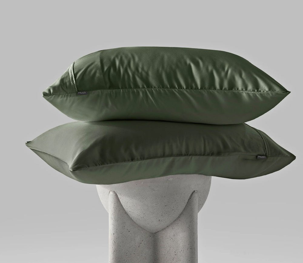 Hush Iced Pillowcase Set by Hush Blankets, in olive, silo