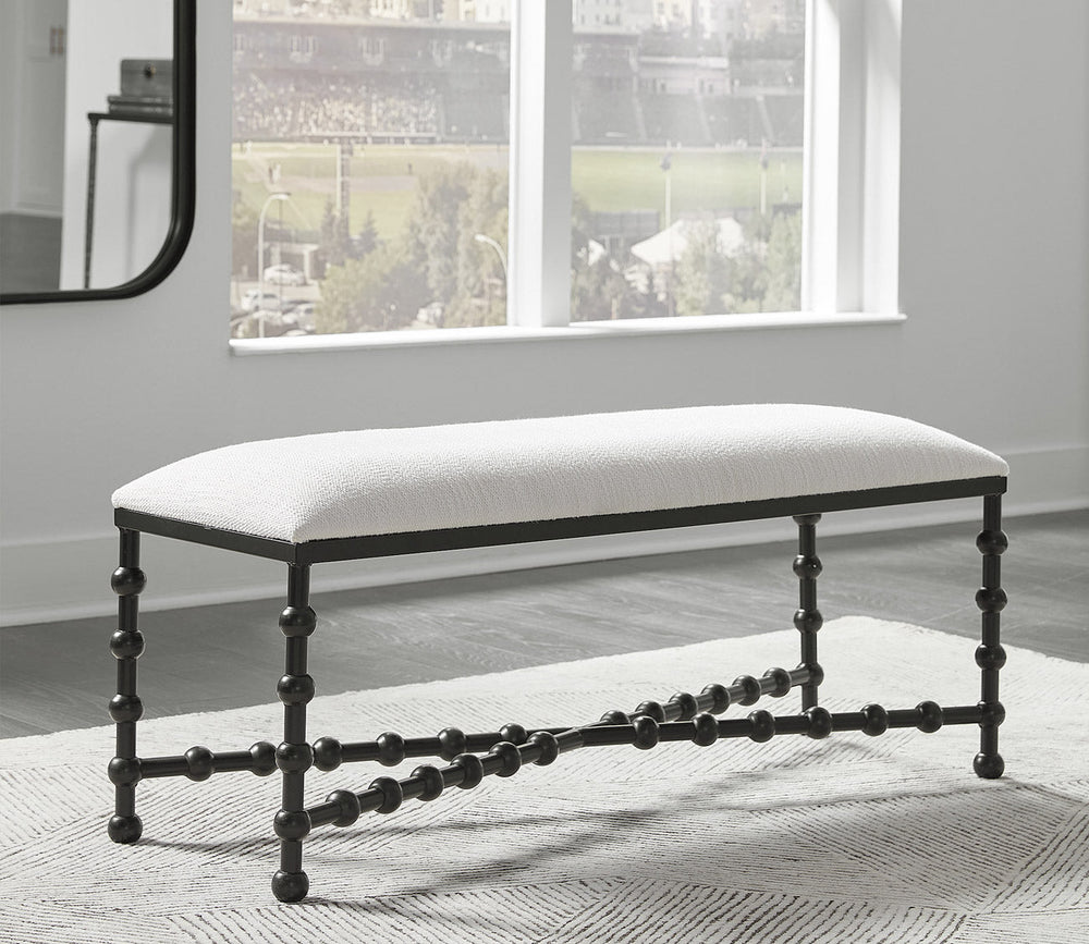 Iron Drops White Cushioned Bench by Uttermost