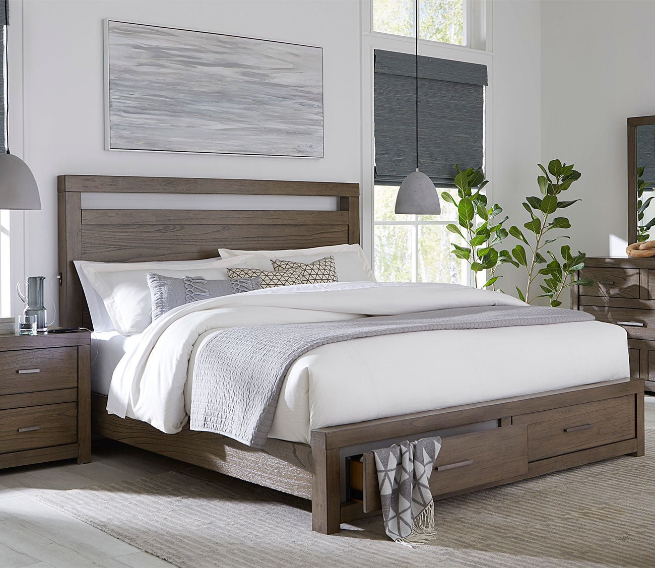 bed dresser set Stout Panel Bedroom Set with Bed, Dresser, Mirror, Nightstand, Chest, Wood, Dark Ash Gray, King Size