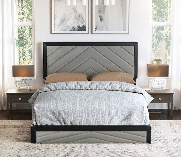 Angelica Chevron Tufted Faux Leather Platform Bed by Arkotec