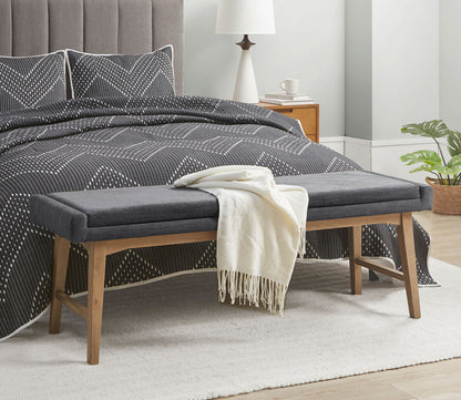 April Gray Fabric Upholstered Wood Accent Bench by INK + IVY