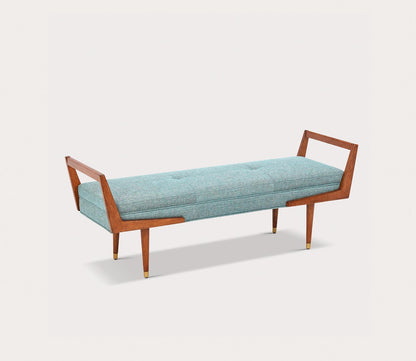 Boomerang Blue Fabric Upholstered Wood Bench by INK + IVY