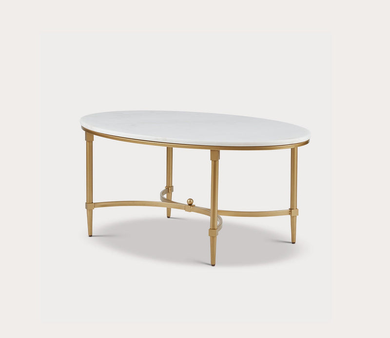 Madison Park Signature Bordeaux White Marble Oval Coffee Table - Image 3