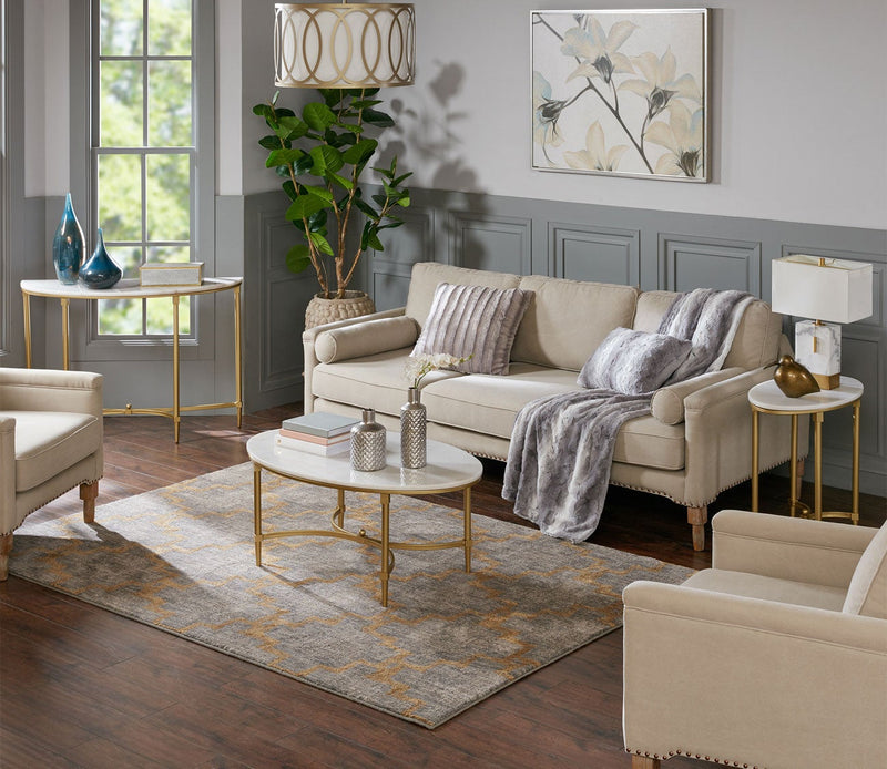 Madison Park Signature Bordeaux White Marble Oval Coffee Table - Image 2