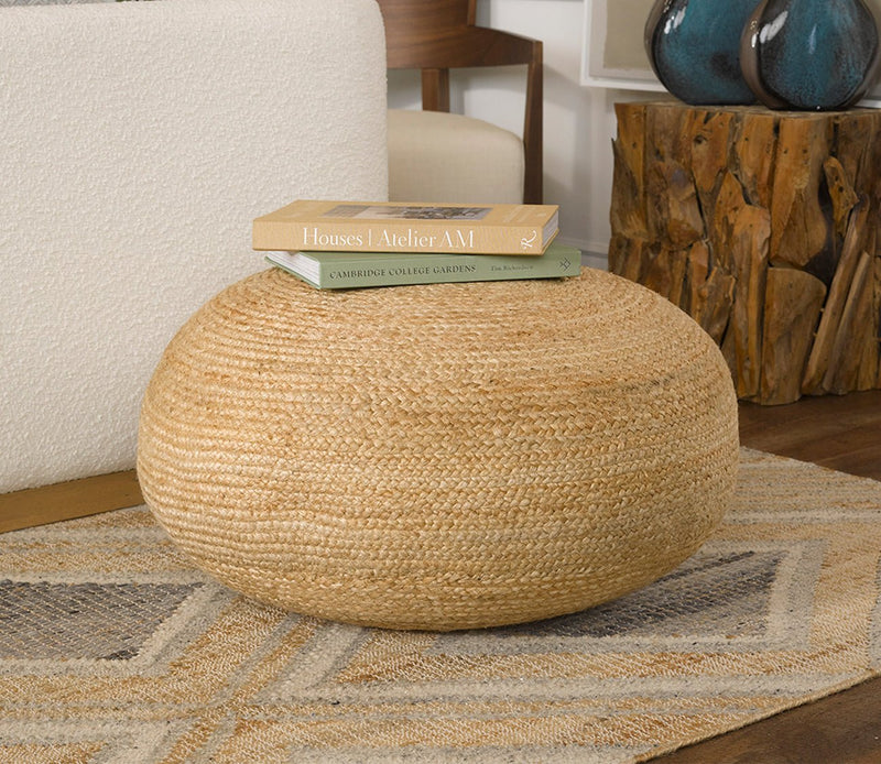 Villa by Classic Home Braga Jute Natural Pouf - Image 1