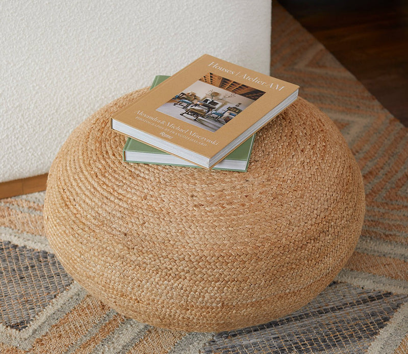 Villa by Classic Home Braga Jute Natural Pouf - Image 2