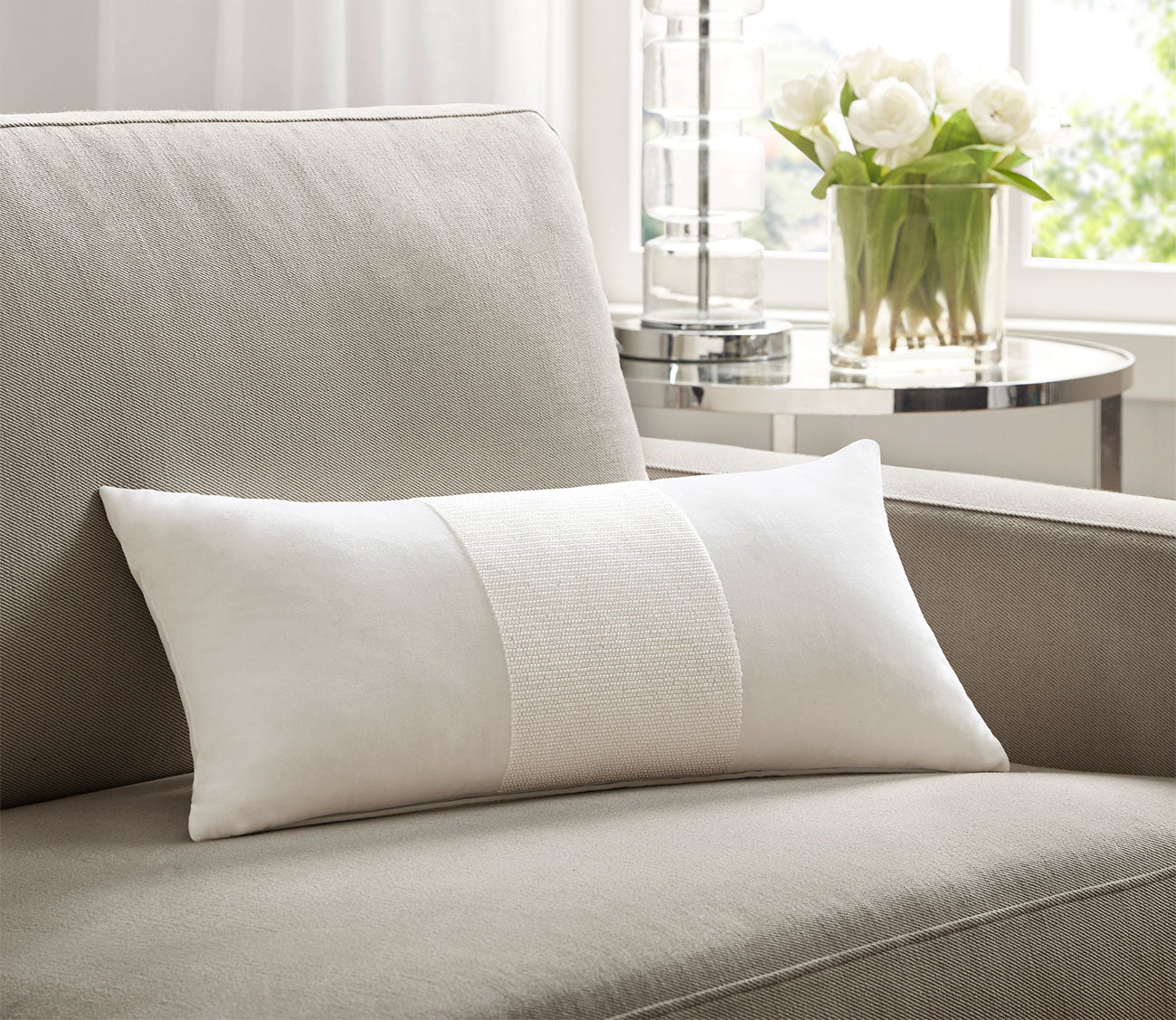 Canova White Velvet Oblong Throw Pillow by Croscill Home