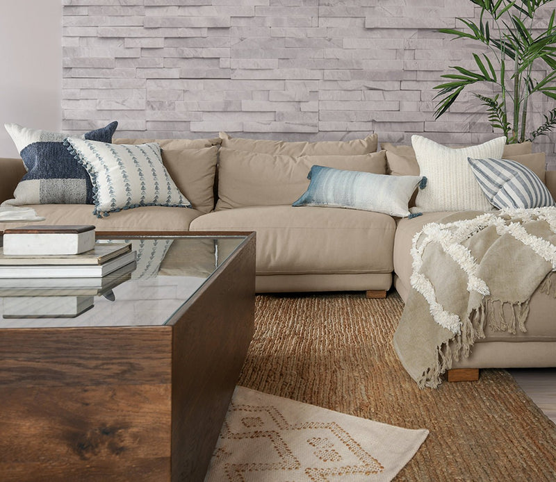 Villa by Classic Home Cyprus Ivory Blue Throw Pillow - Image 5