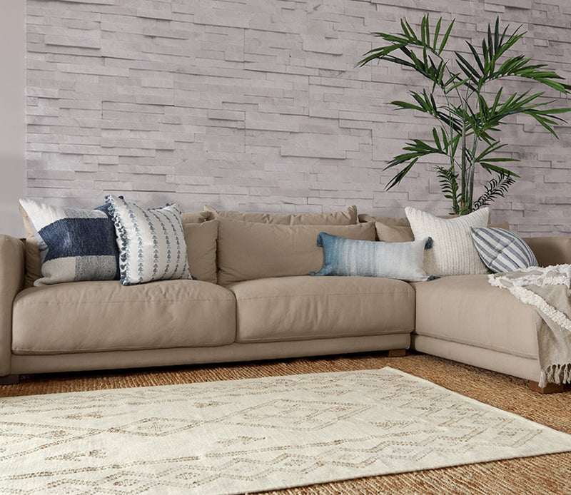 Villa by Classic Home Cyprus Ivory Blue Throw Pillow - Image 6