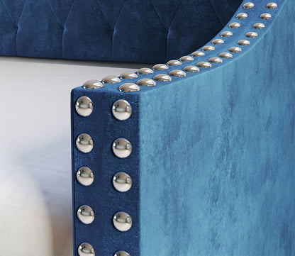 Dexter Tufted Blue Velvet Daybed and Trundle by Arkotec