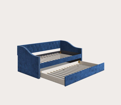 Dexter Tufted Blue Velvet Daybed and Trundle by Arkotec