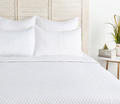 Diamond White Sateen Quilted Pillow Sham by Villa Home