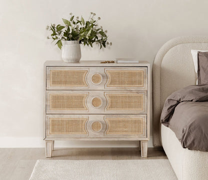 Dobby Cane Inset Mango Wood 3-Drawer Dresser by Moe's Furniture