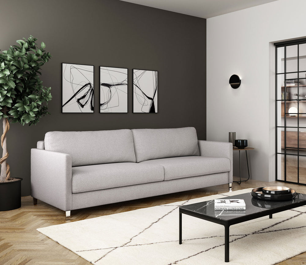 Elfin Sleeper Sofa by Luonto in a lifestyle setting - light gray (Renee) color option