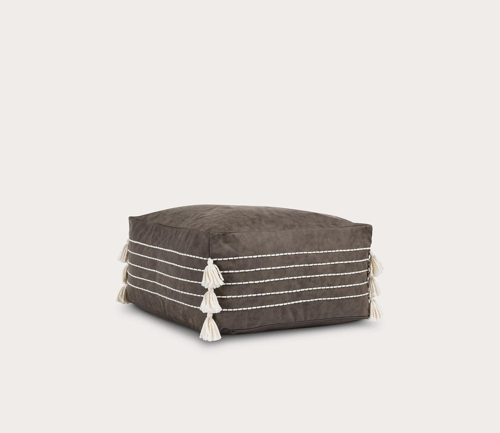 Ezekiel Vegan Leather Hickory Pouf by Classic Home