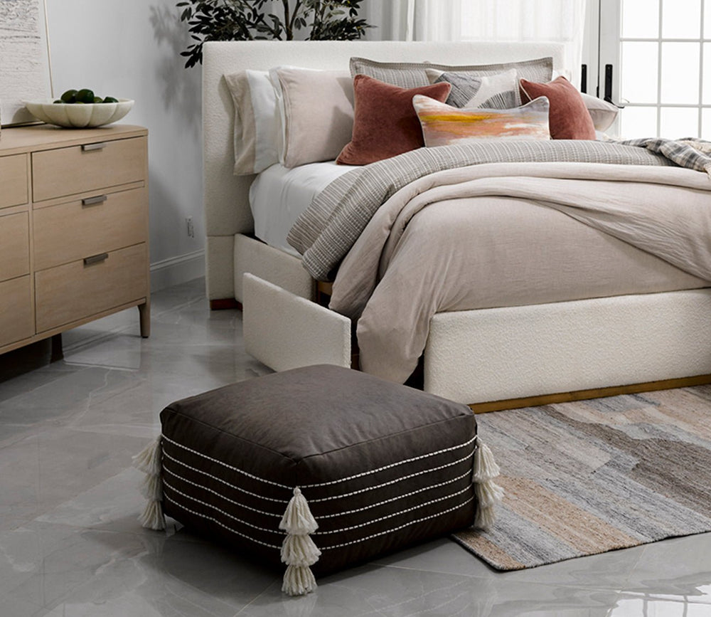 Ezekiel Vegan Leather Hickory Pouf by Classic Home