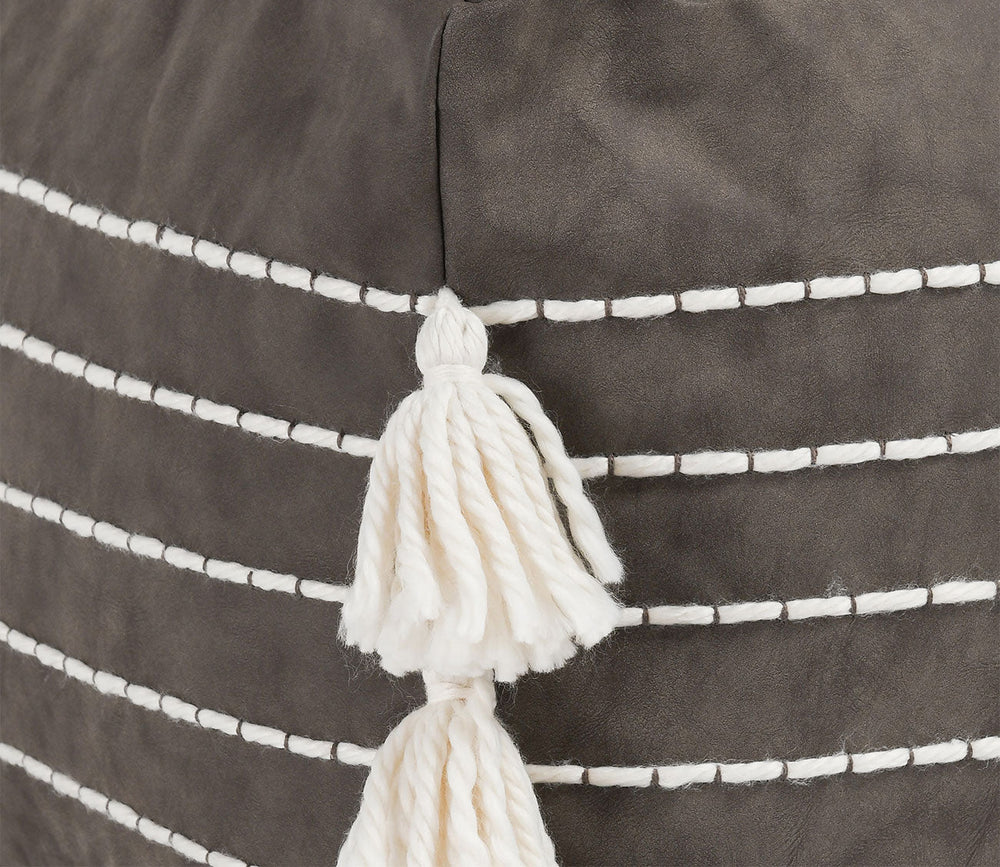 Ezekiel Vegan Leather Hickory Pouf by Classic Home