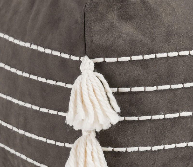 Villa by Classic Home Ezekiel Vegan Leather Hickory Pouf - Image 5