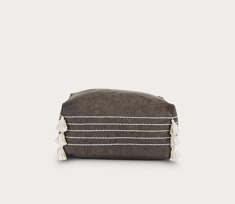 Villa by Classic Home Ezekiel Vegan Leather Hickory Pouf - Image 7