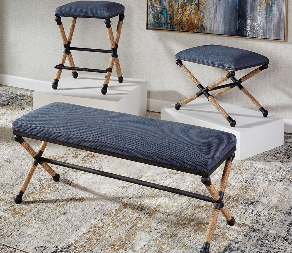Firth Small Navy Fabric Bench by Uttermost