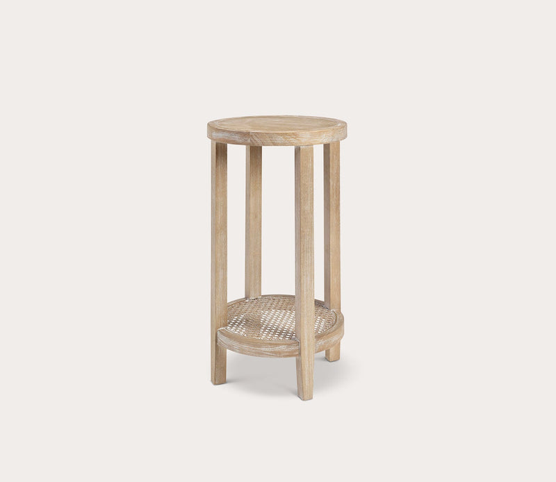 Martha Stewart Harley Round Wood Rattan Shelf Accent Table - Image 2