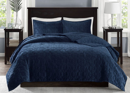 Harper Geometric Quilted Faux Velvet 3-Piece Coverlet Set by Madison Park