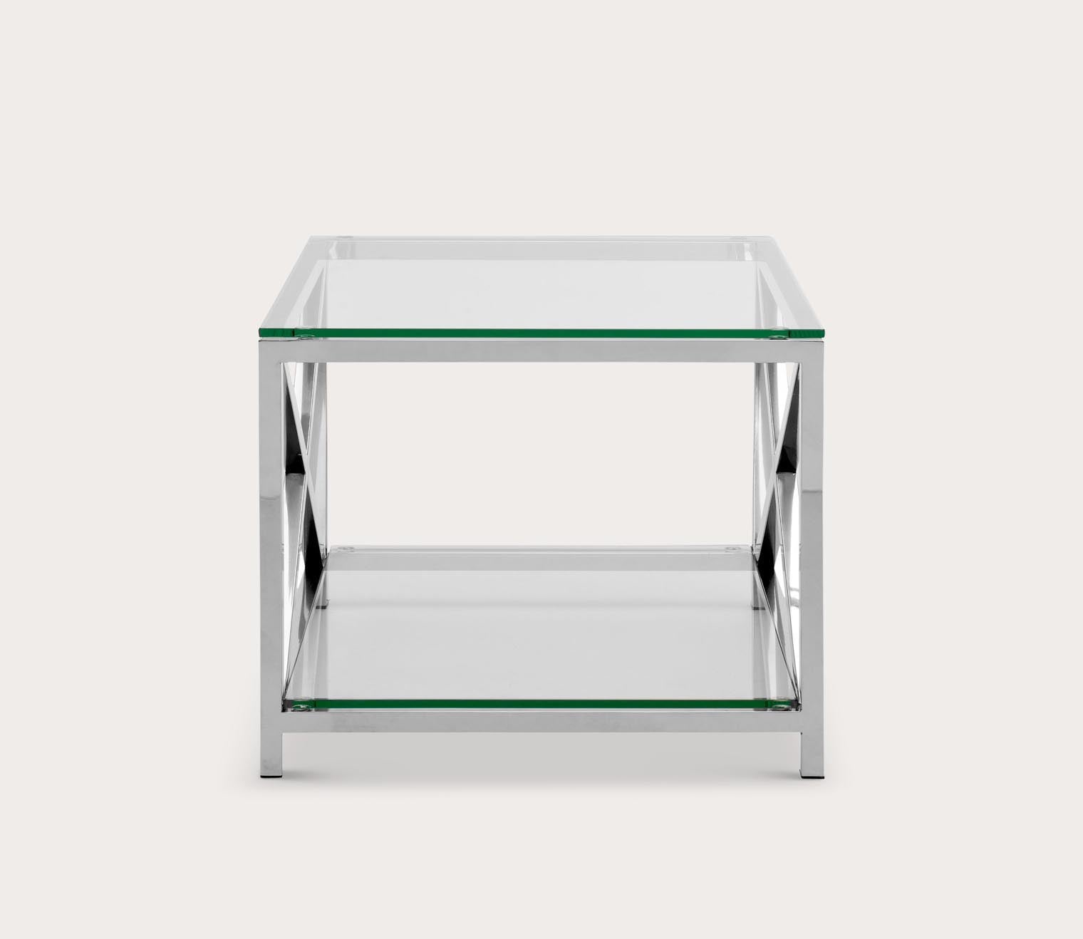 Hayward Glass Top Chrome End Table by Safavieh