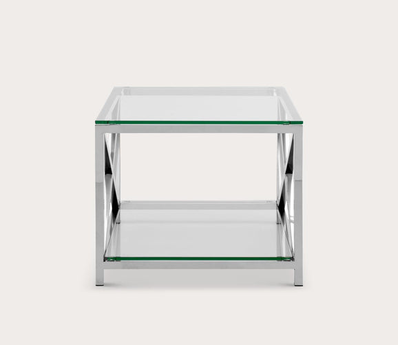 Hayward Glass Top Chrome End Table by Safavieh