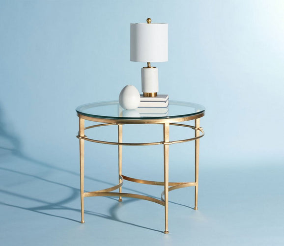 Ingmar Round Antique Gold Glass Side Table by Safavieh
