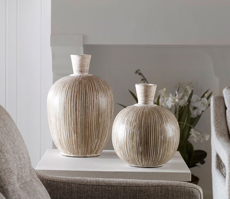 Uttermost Islander White Washed Vases Set of 2 - Image 1