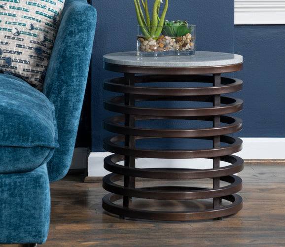 Jacques Marble Top Bronze Metal Round Side Table by Powell