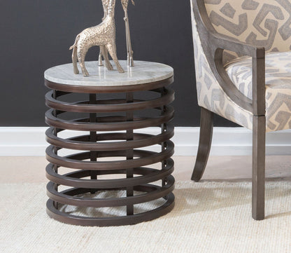 Jacques Marble Top Bronze Metal Round Side Table by Powell