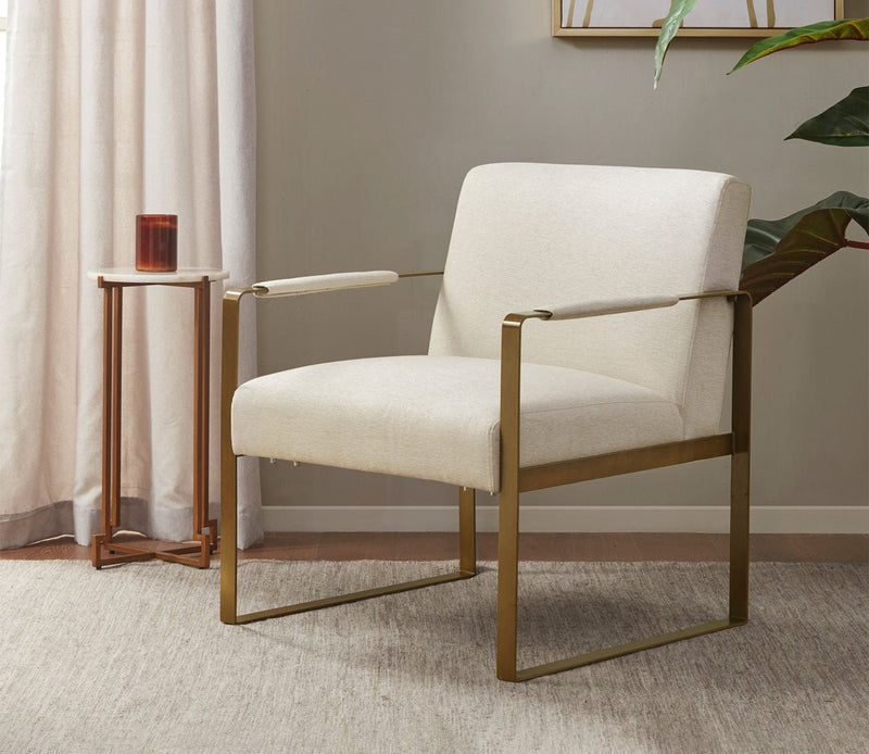 Martha Stewart Jayco Cream Fabric Upholstered Accent Chair - Image 1