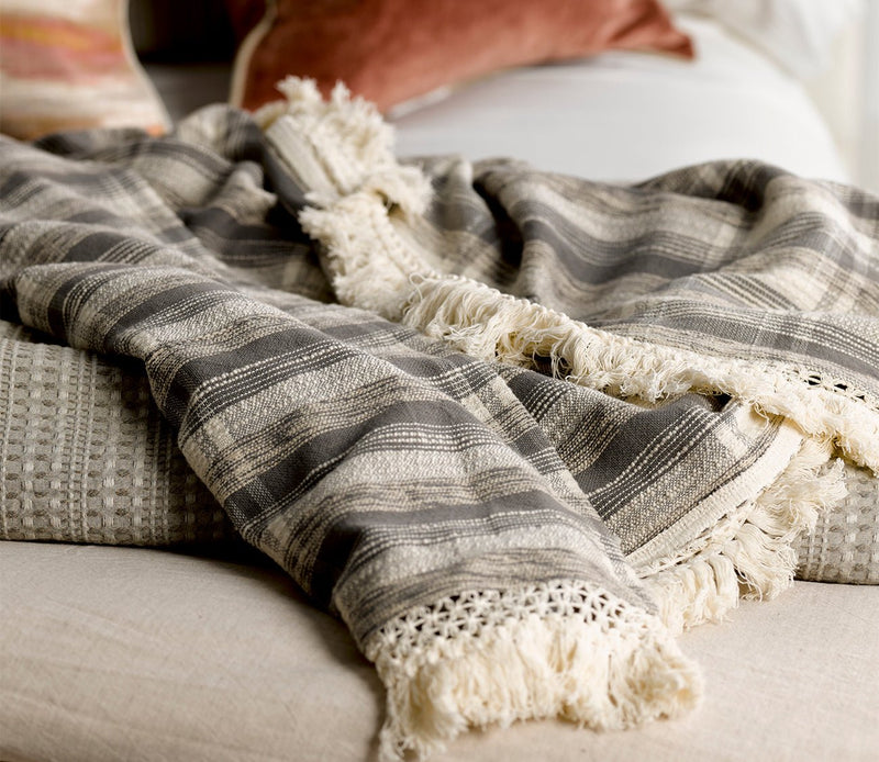 Villa by Classic Home Karlie Gray Ivory Throw Blanket - Image 1