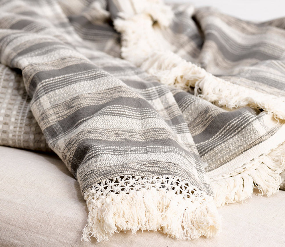 Karlie Gray Ivory Throw Blanket by Villa by Classic Home